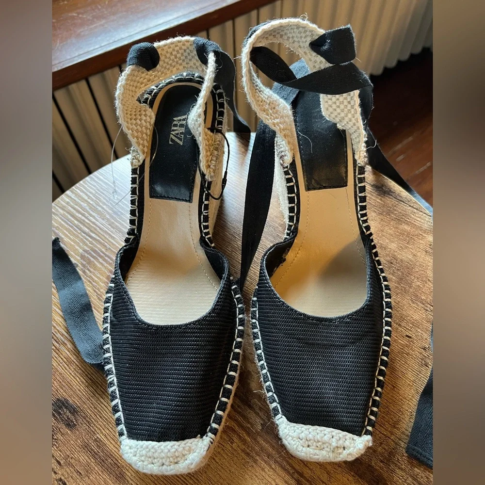 NEW ZARA Ankle Tie Raffia Espadrille Wedge Sandals, 10 - Picture 8 of 12